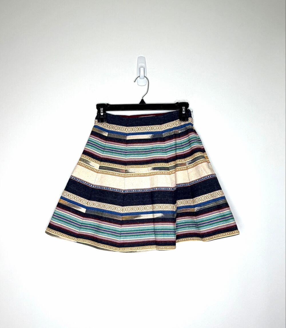 Chloe Oliver Anthropologie Hayley Striped Skater Skirt Aztec Serape Sz 0 Boho